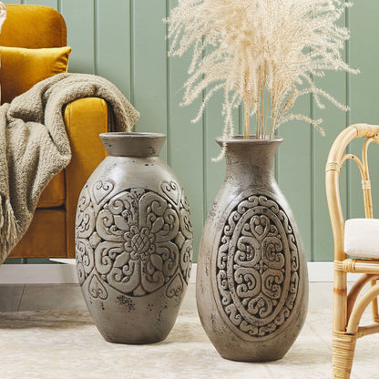 Tall Grey Terracotta Vase 51cm Handmade Greek Inspired
