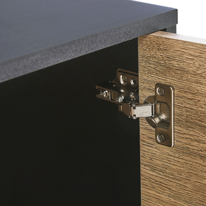 Black And Light Wood Particle Board TV Stand With Metal Legs And Drawer Storage For 70 Inch TVs