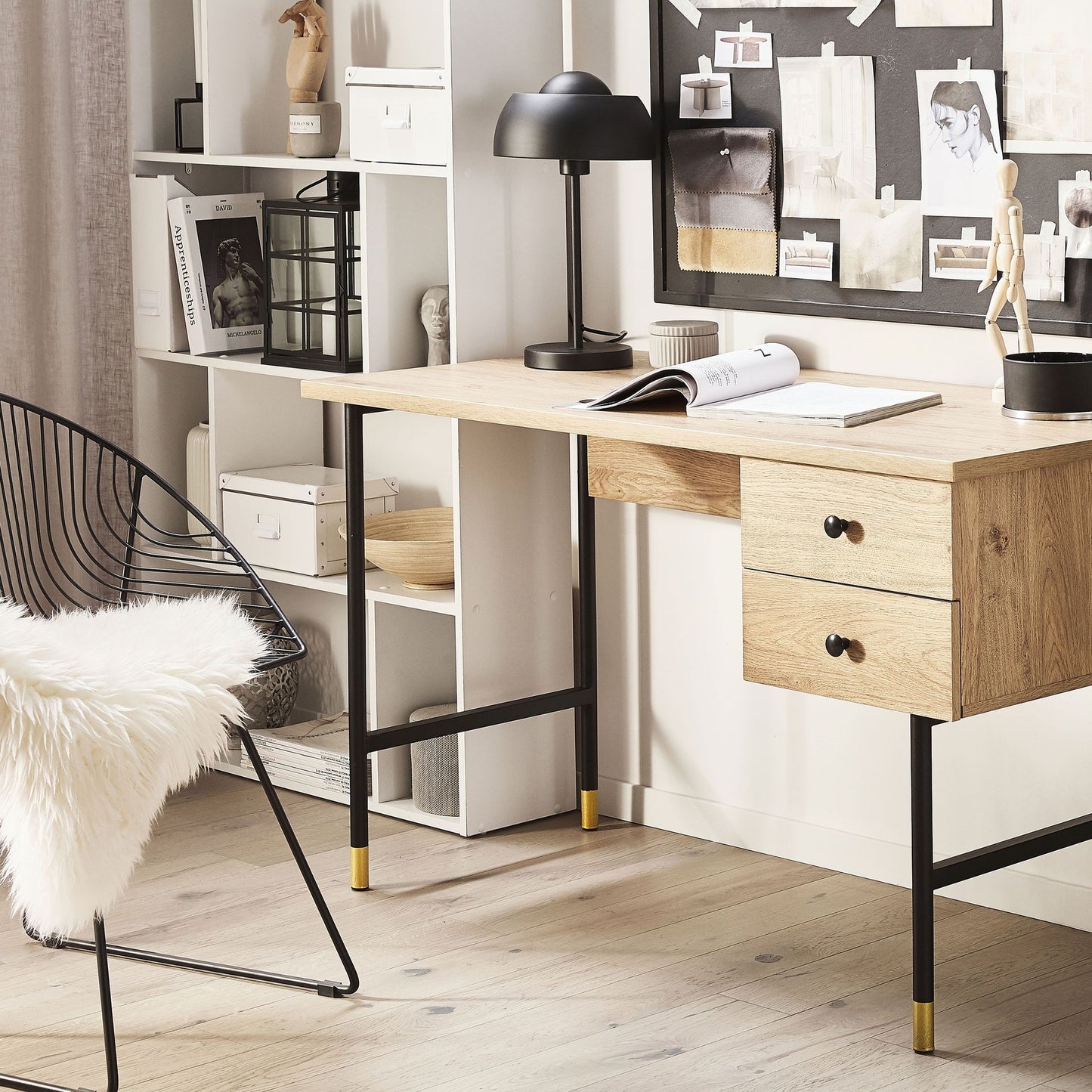 Retro Home Office Desk 120 x 60cm Brown Black 2 Drawers