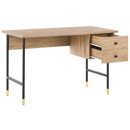 Retro Home Office Desk 120 x 60cm Brown Black 2 Drawers