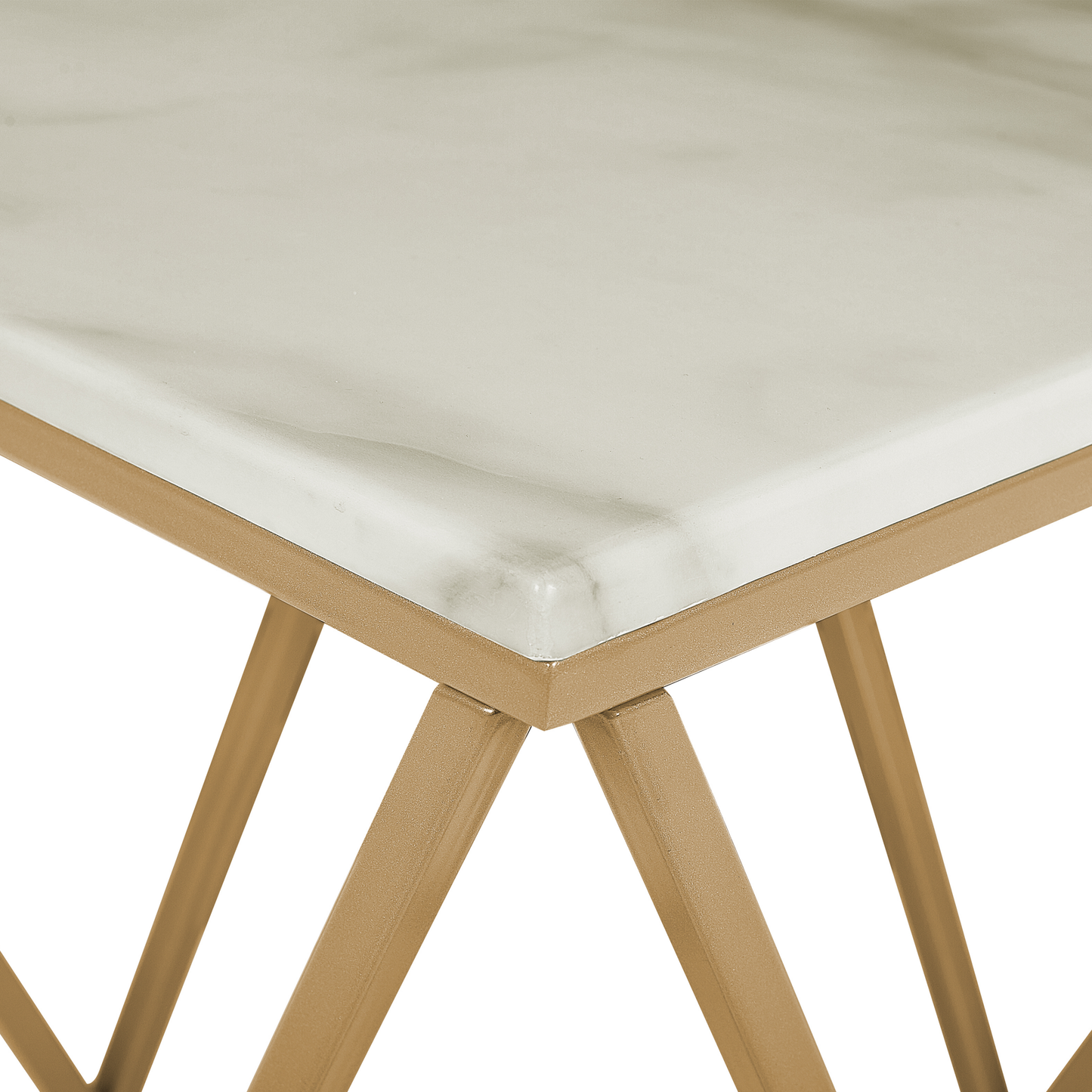 Side End Table Marble Effect With Gold Metal Frame 50 x 50cm