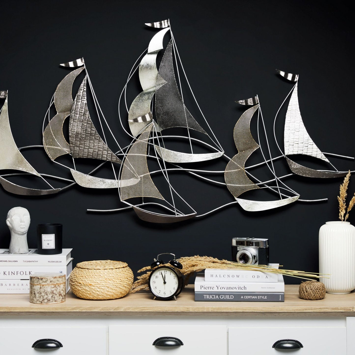 Silver Boats Wall Art 3D Modern Metal Decor
