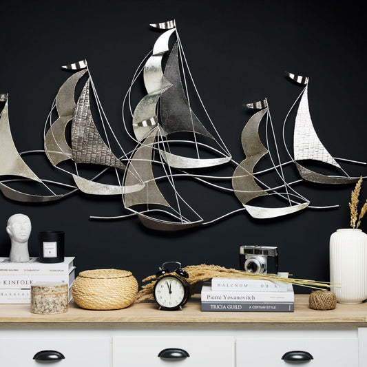 Silver Boats Wall Art 3D Modern Metal Decor