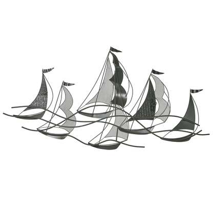 Silver Boats Wall Art 3D Modern Metal Decor