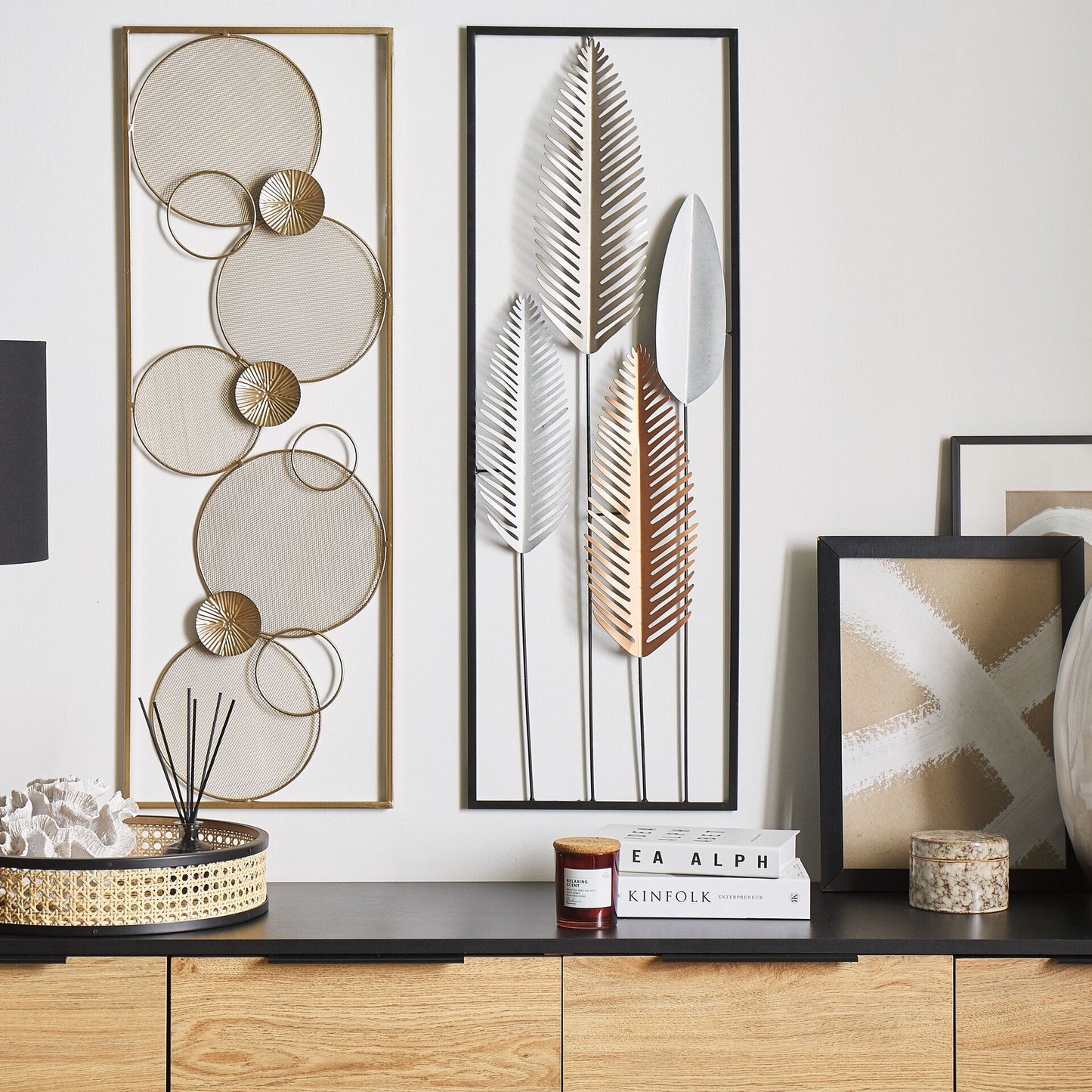 Gold Metal Wall Art Modern Style With Hangers