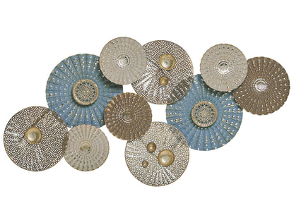 Blue Beige Circles Metal Wall Art Modern 3D Display