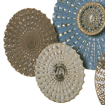 Blue Beige Circles Metal Wall Art Modern 3D Display