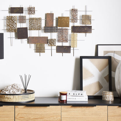 Geometric Gold Metal Wall Art Modern Silver Backing