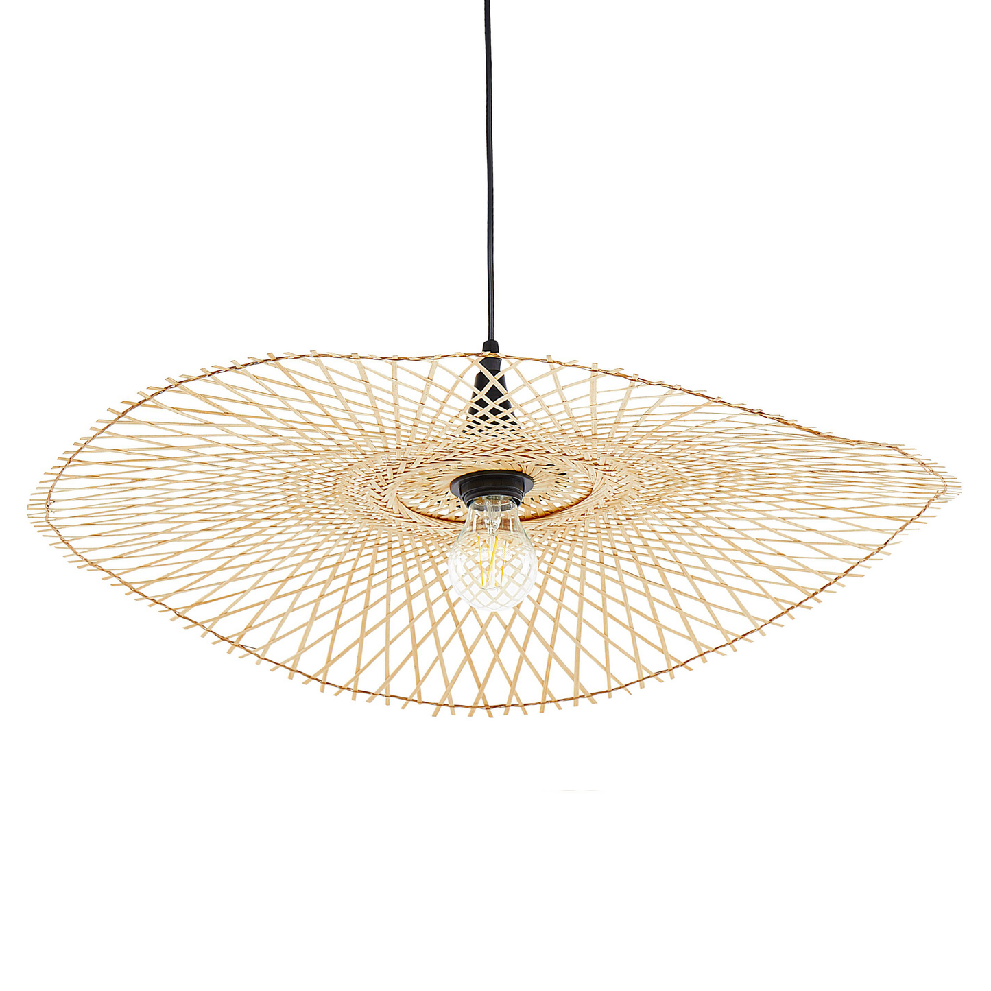 Bamboo Pendant Lamp Light Brown Oval Shade 60cm Hanging Ceiling Lamp