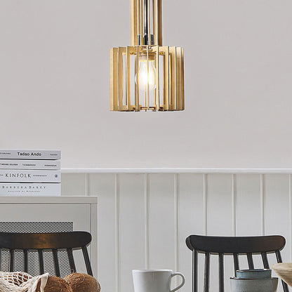 BohoLuxe Hanging Lamp Open Shade MDF Pendant Light In Light Brown Metal Frame For Modern Kitchens