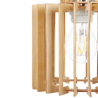 BohoLuxe Hanging Lamp Open Shade MDF Pendant Light In Light Brown Metal Frame For Modern Kitchens