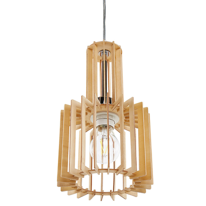BohoLuxe Hanging Lamp Open Shade MDF Pendant Light In Light Brown Metal Frame For Modern Kitchens