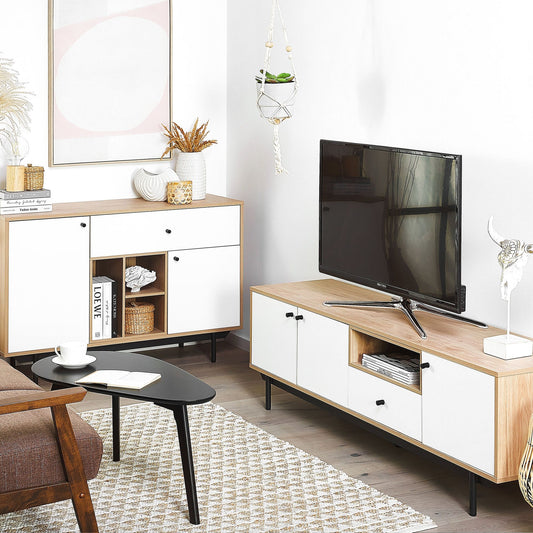 TV Stand Engineered Wood Light Brown White For 75 Inch TV
