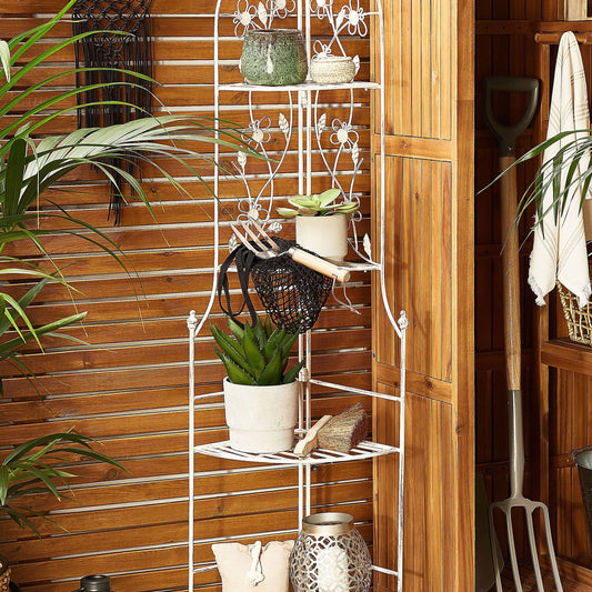 Garden Metal Corner Ladder Shelf Black Rust Resistant Foldable Indoor Outdoor Plant Shelves