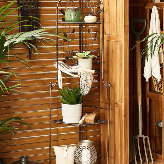 Black Corner Ladder Shelf Outdoor Indoor Plant Stand