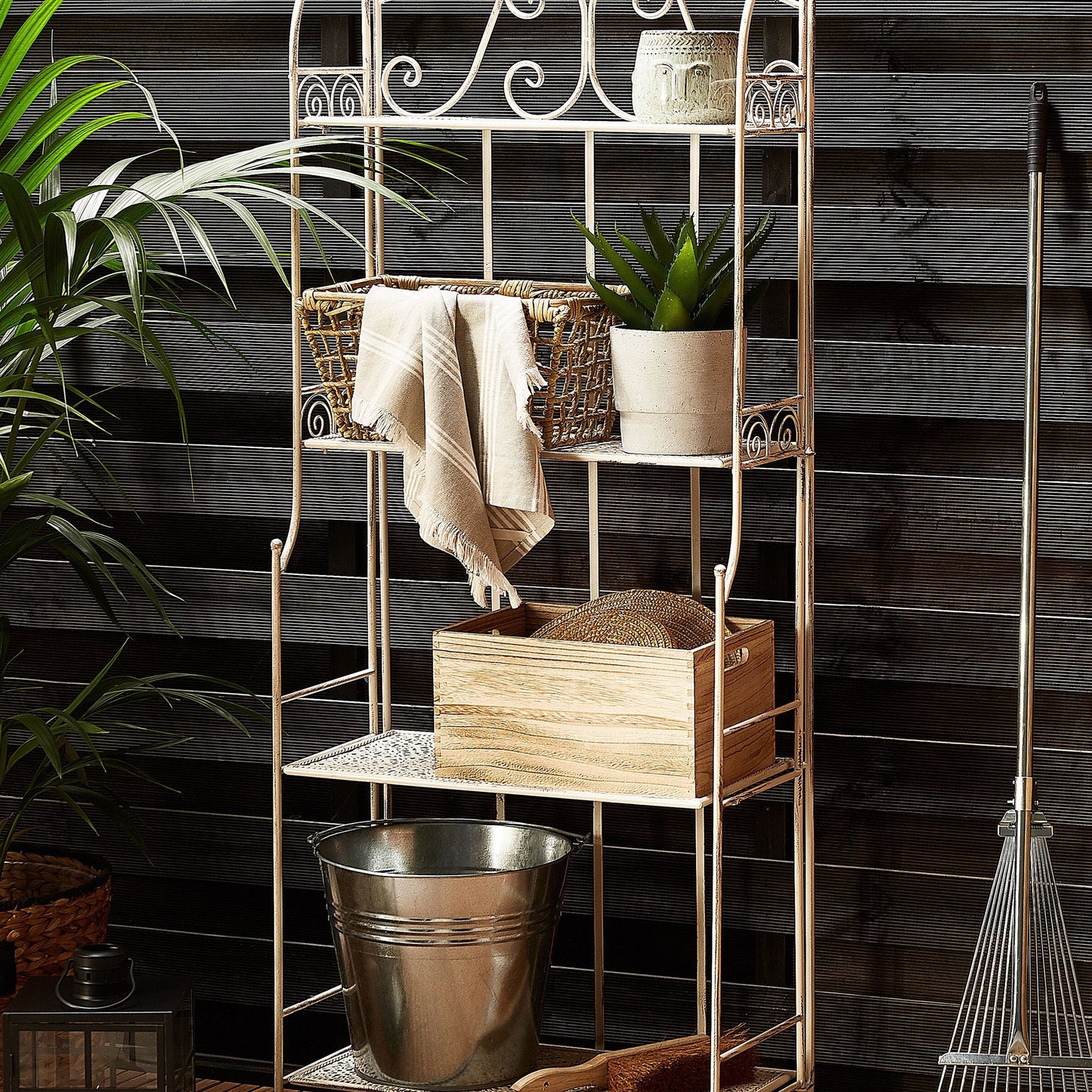 Plant Shelf White 4 Shelf Metal Stand Indoor Outdoor