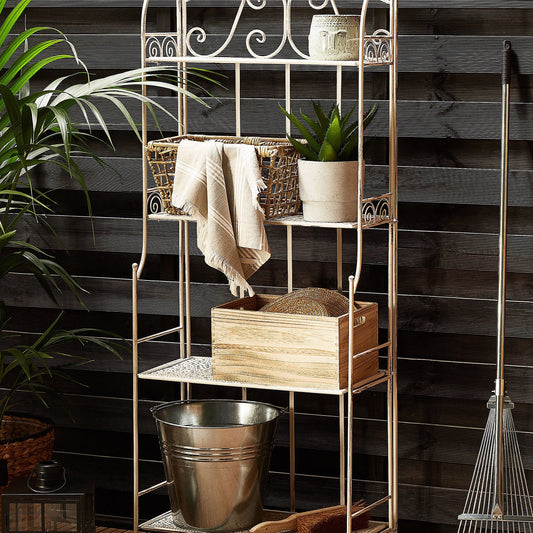 Plant Shelf White 4 Shelf Metal Stand Indoor Outdoor
