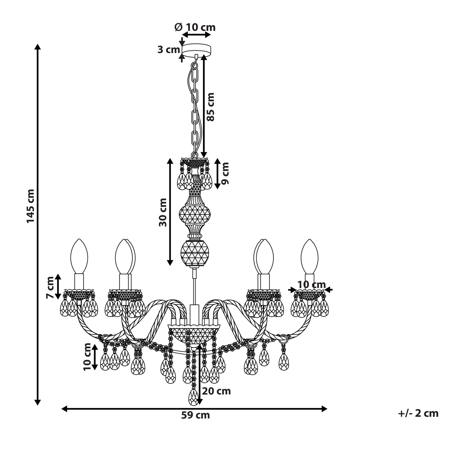 Crystal Chandelier 6 Light White Bulbs For Living Room