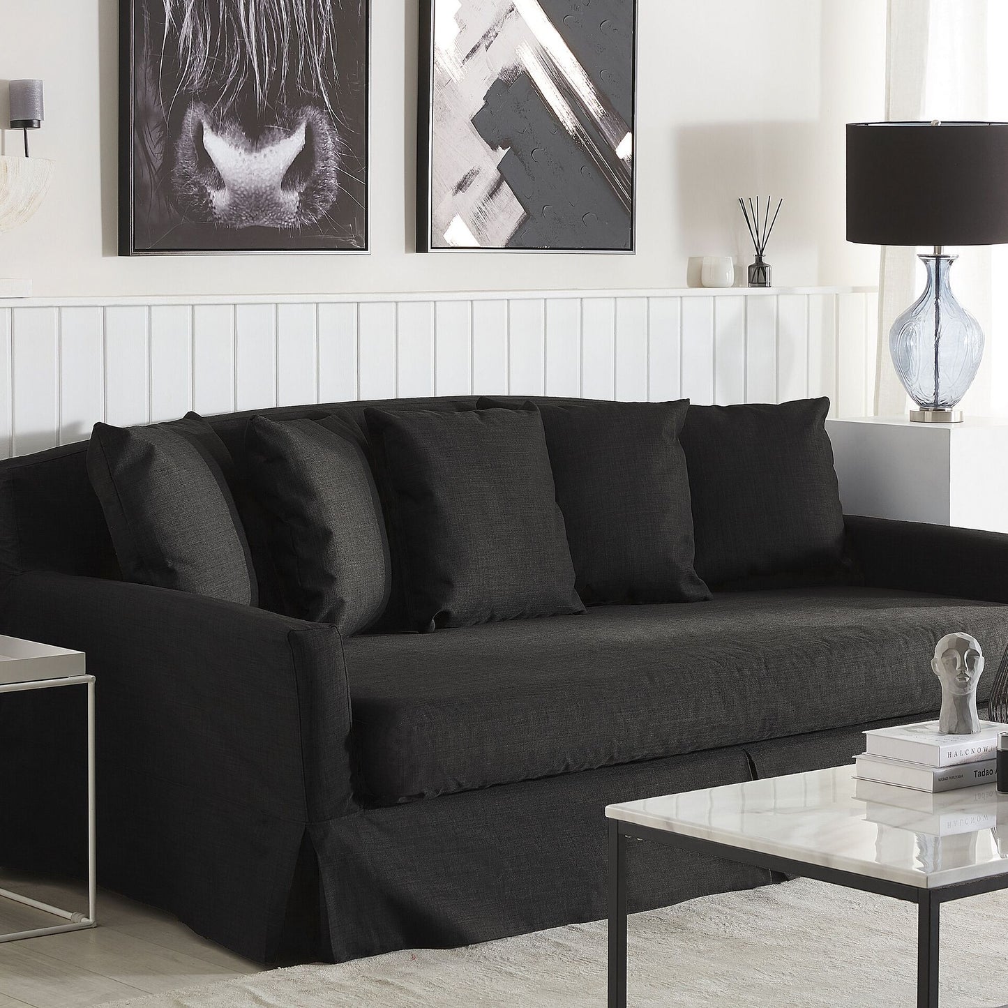 Black Polyester Sofa Slipcover for 3 Seater Couch Rectangular Cover Durable Everyday Protection
