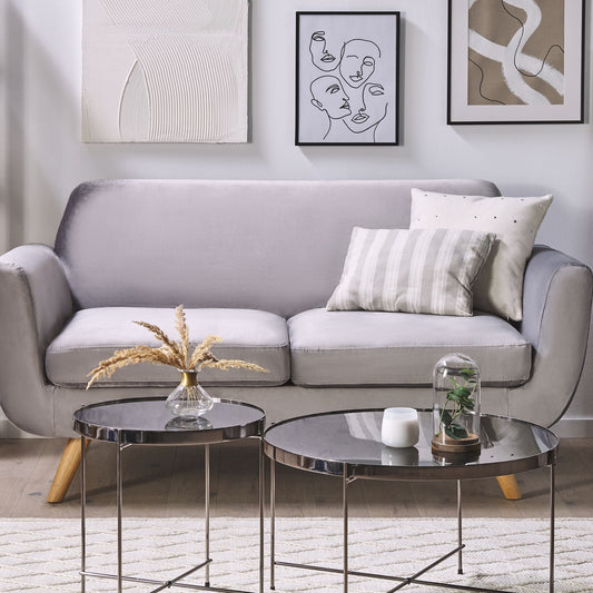 TwoSeater Sofa Slipcover Grey Velvet Zippered Cover