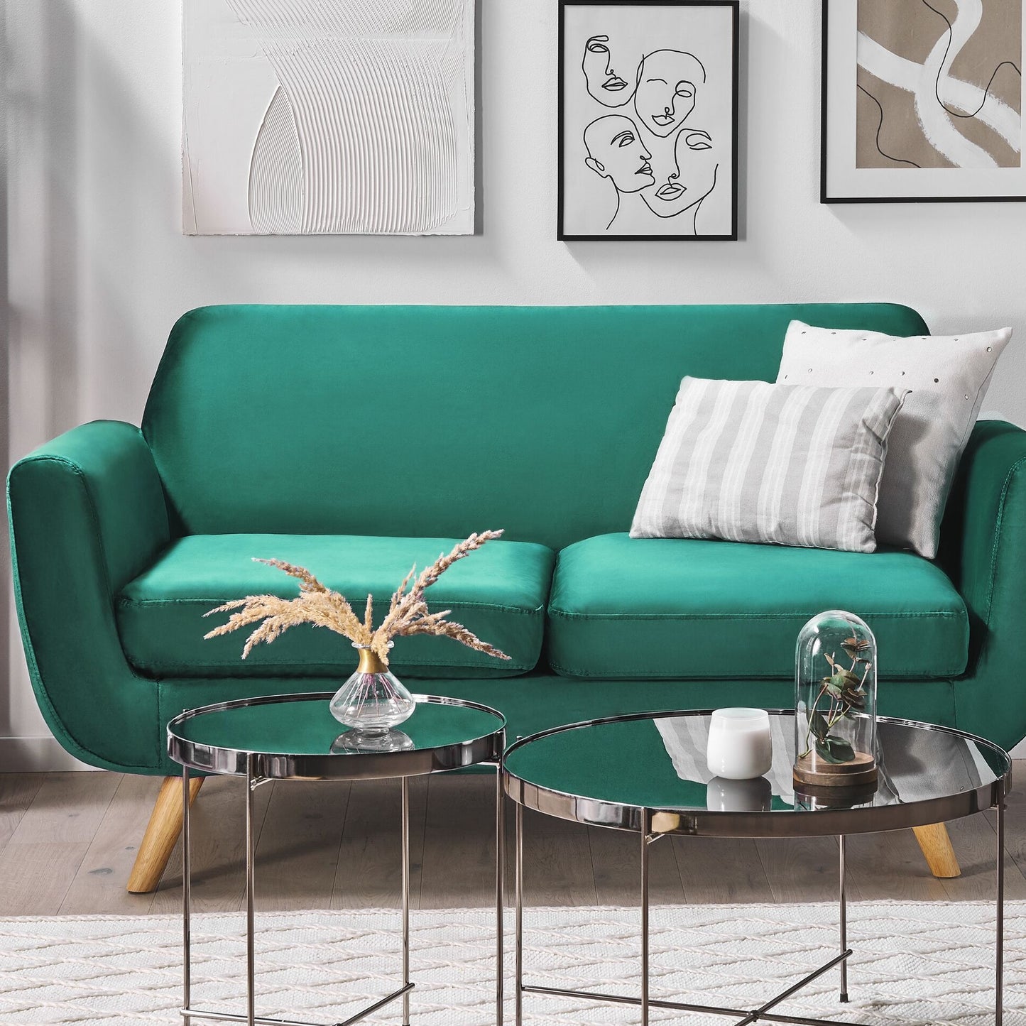 2-Seater Sofa Slipcover Green Velvet Removable Zippered Replacement Cover