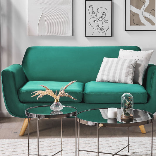 2-Seater Sofa Slipcover Green Velvet Removable Zippered Replacement Cover