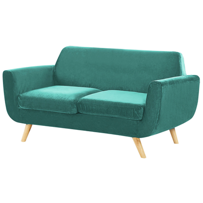 2-Seater Sofa Slipcover Green Velvet Removable Zippered Replacement Cover