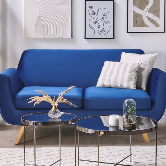 2 Seater Sofa Slipcover Blue Velvet Zippered Cover