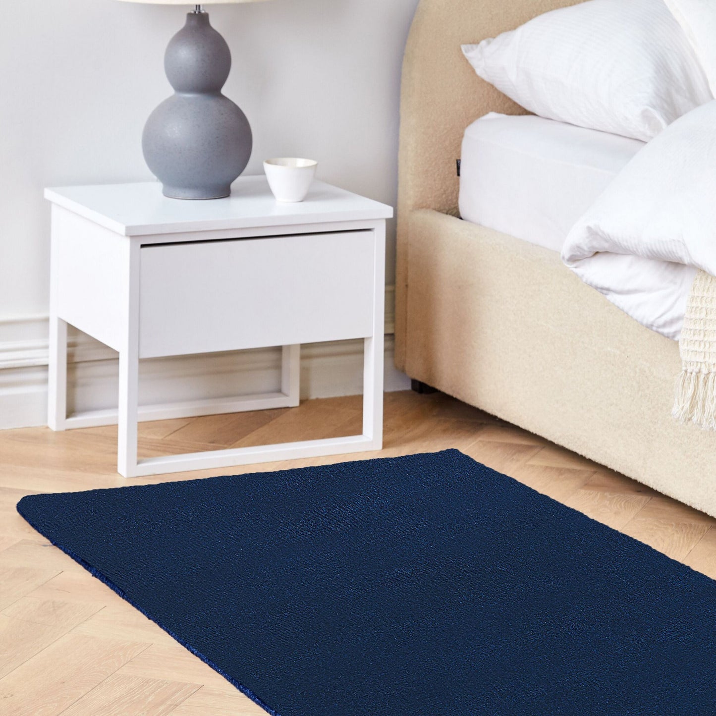 Navy Blue Viscose Rug 80 x 150 Hand Tufted Low Pile Modern