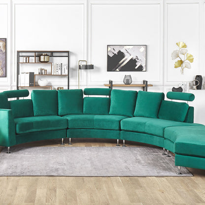 Velvetuxe Curve Sofa Dark Green 7 Seater With Adjustable Headrests
