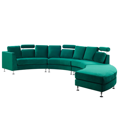 Velvetuxe Curve Sofa Dark Green 7 Seater With Adjustable Headrests