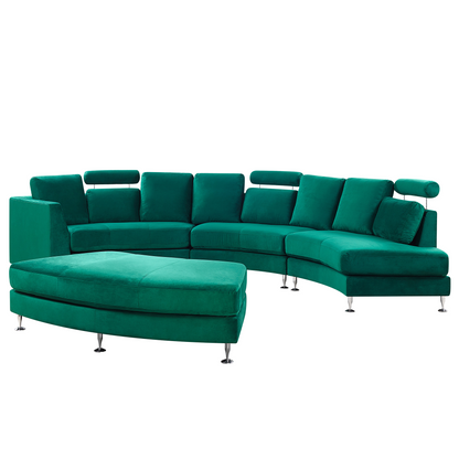 Velvetuxe Curve Sofa Dark Green 7 Seater With Adjustable Headrests