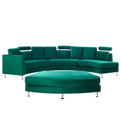 Velvetuxe Curve Sofa Dark Green 7 Seater With Adjustable Headrests