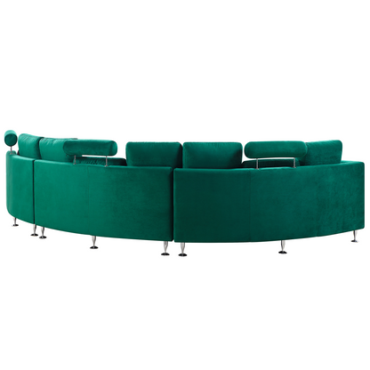 Velvetuxe Curve Sofa Dark Green 7 Seater With Adjustable Headrests