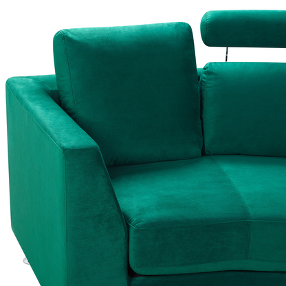 Velvetuxe Curve Sofa Dark Green 7 Seater With Adjustable Headrests