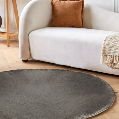 Round Dark Grey Viscose Rug 140cm Hand Tufted Low Pile
