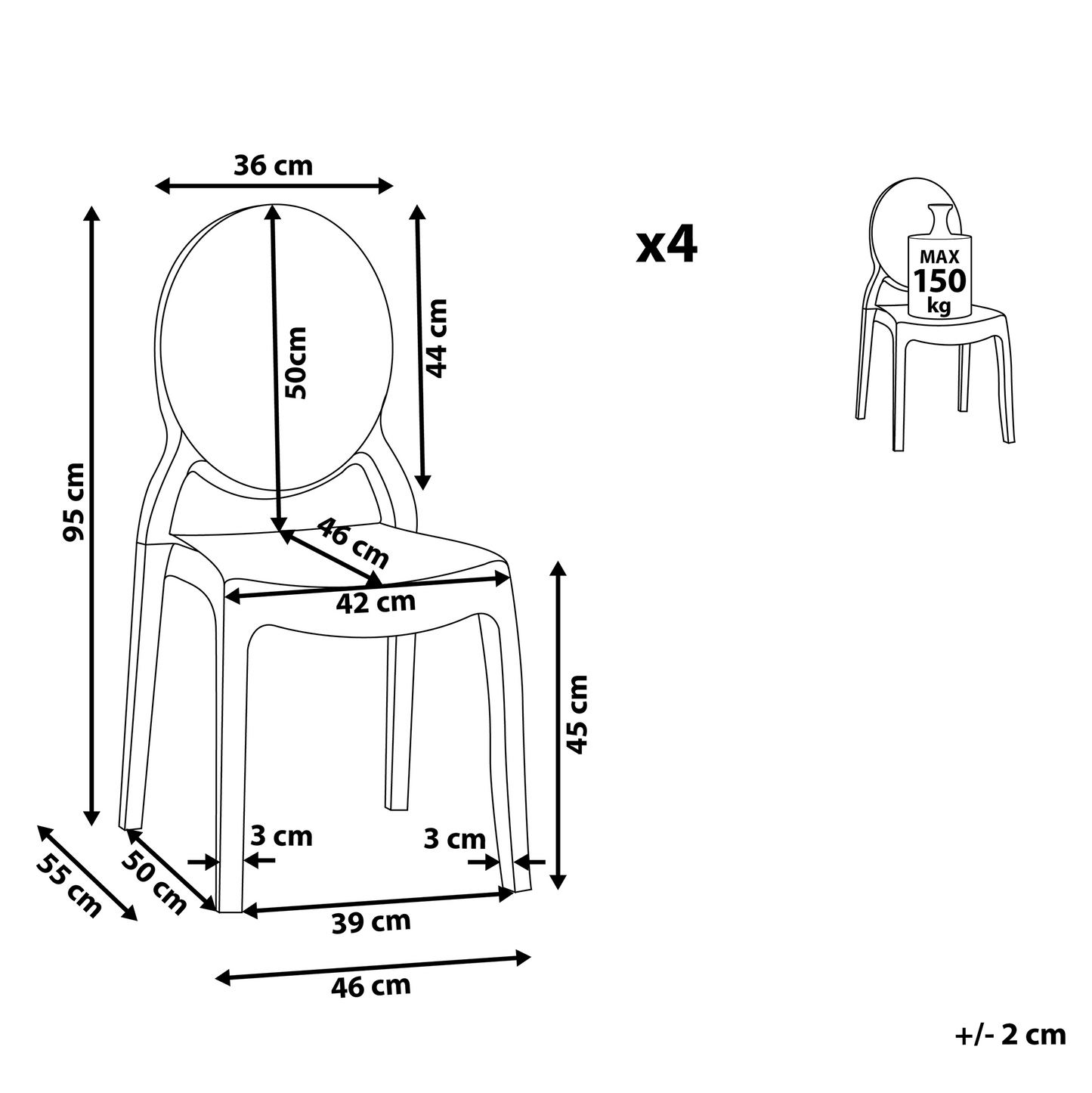 Black Transparent Polycarbonate Dining Chairs Set Of 4