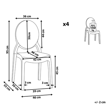 Black Transparent Polycarbonate Dining Chairs Set Of 4