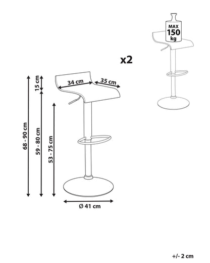 Set Of 2 White Bar Stools With Footrest Swivel Gas Lift