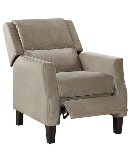 Taupe Velvet Recliner Chair Push-Back Footrest