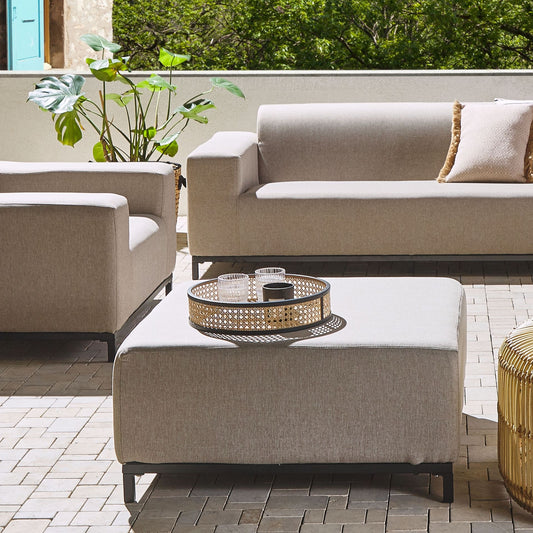 Ottoman Beige Fabric Upholstery With Black Aluminium Legs Indoor Outdoor Water Resistant