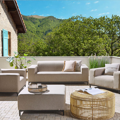 Beige Fabric 5 Seater Outdoor Sofa Set With Ottoman