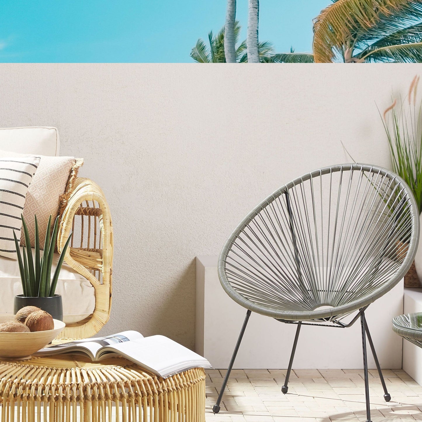 Garden Chair Dark Grey PE Rattan Papasan Modern
