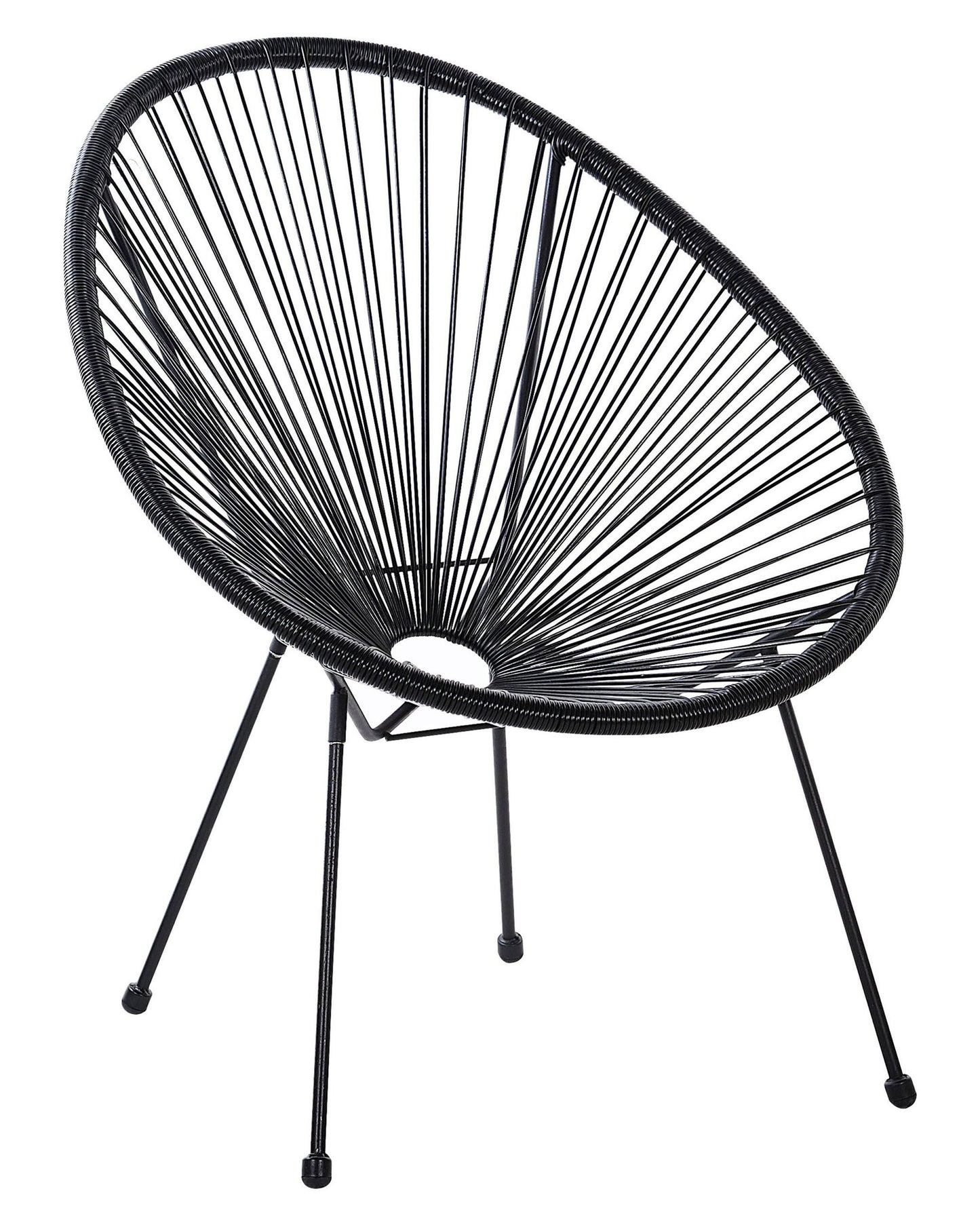 Garden Chair Black PE Rattan Papasan Modern With String Weaving And Powder Coated Steel Base