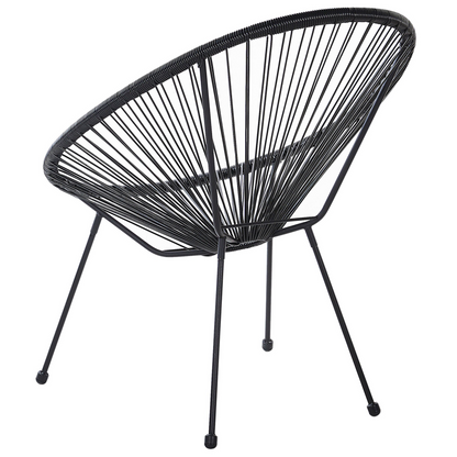Garden Chair Black PE Rattan Papasan Modern With String Weaving And Powder Coated Steel Base