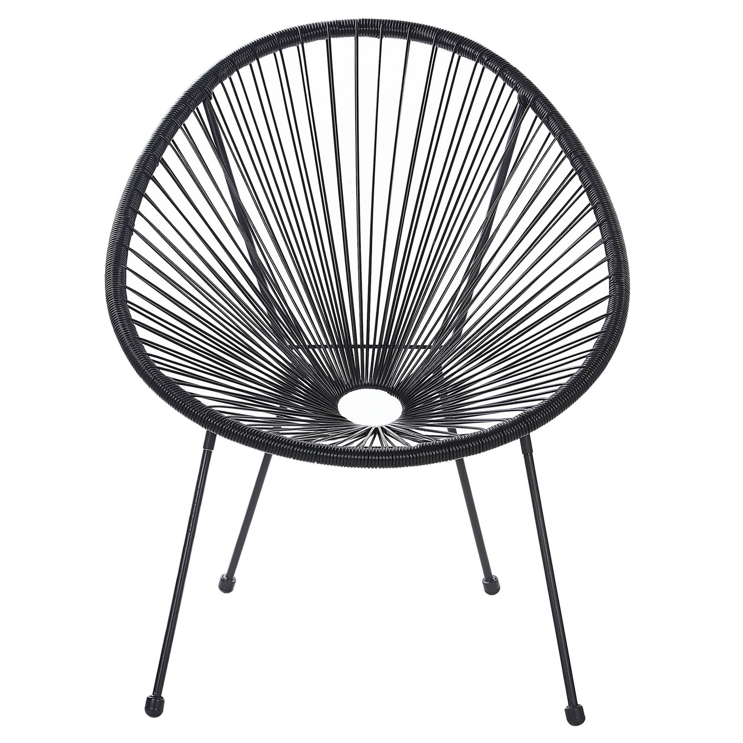 Garden Chair Black PE Rattan Papasan Modern With String Weaving And Powder Coated Steel Base