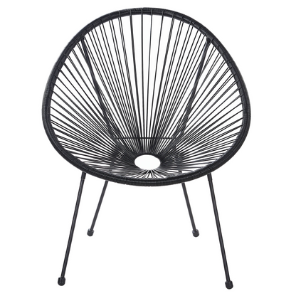 Garden Chair Black PE Rattan Papasan Modern With String Weaving And Powder Coated Steel Base