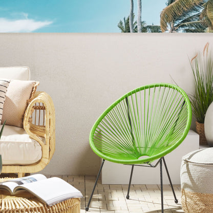 Garden Chair Green PE Rattan Papasan Modern Indoor Outdoor Accent Chair With Steel Base