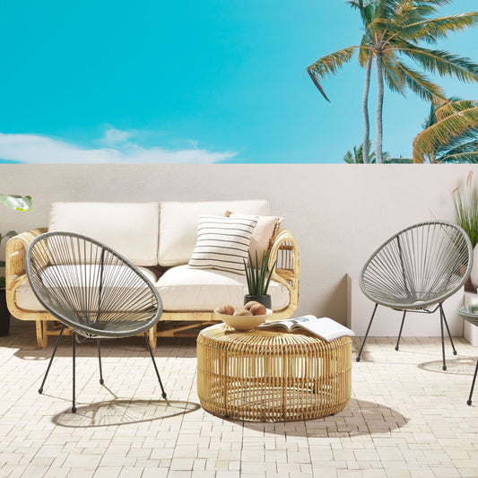 Papasan Garden Chairs Set of 2 Dark Grey PE Rattan Modern Outdoor Seats