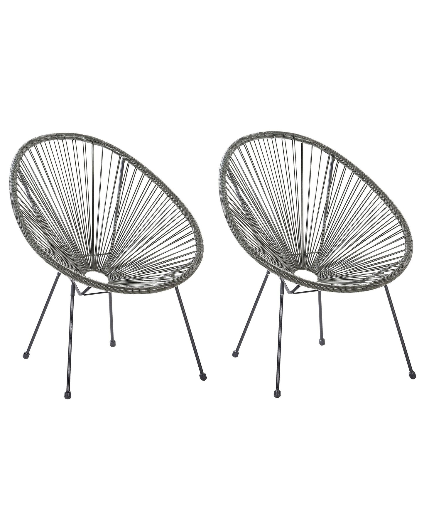 Papasan Garden Chairs Set of 2 Dark Grey PE Rattan Modern Outdoor Seats